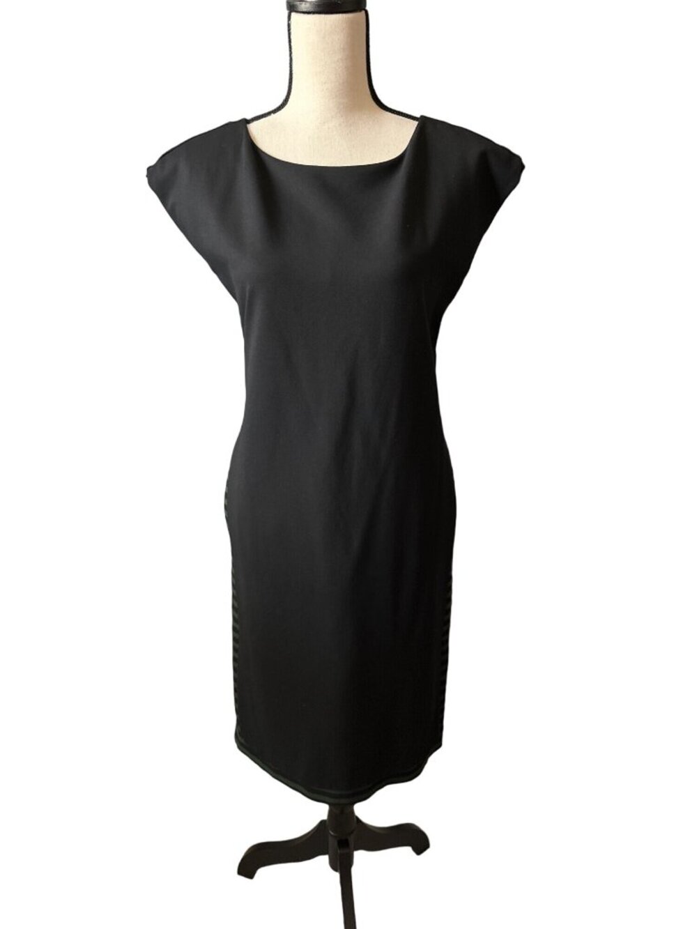 MaxMara Black Green Sleeveless Dress Green Side Stripes Sheath Size Large